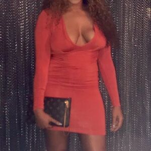 Jluxlabel deep v neck orange sweater dress